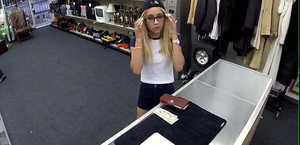  Skinny amateur spreads her pussy for pawnshop owner